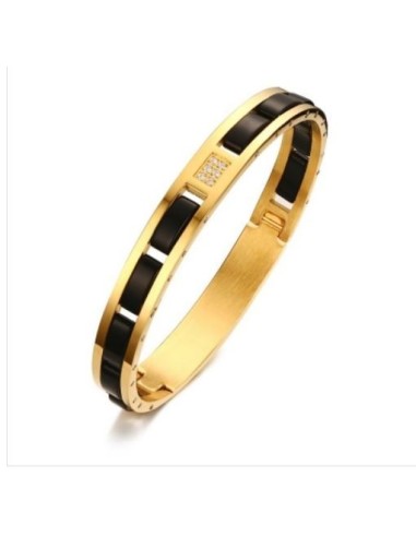 Bracelet rigide  noir et doré en  acier  modèle Bloddyn