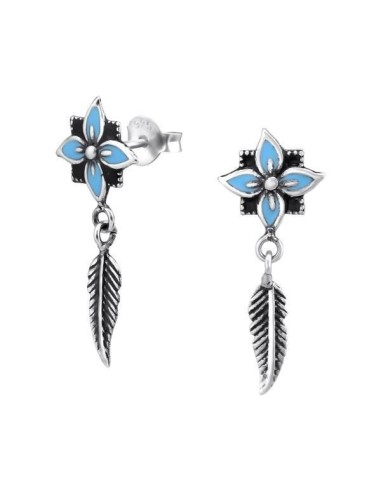 Boucles d'oreille plume turquoise en argent modèle Alter