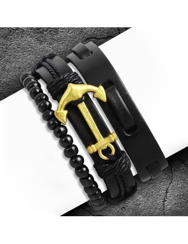 Bracelet ancre marine multirangs en cuir modèle Bukhita