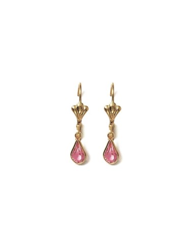 Boucles d'oreilles plaqué Or et cristal rose modèle  Birbara