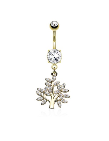 Piercing nombril arbre de vie doré et cristal modèle Berbara