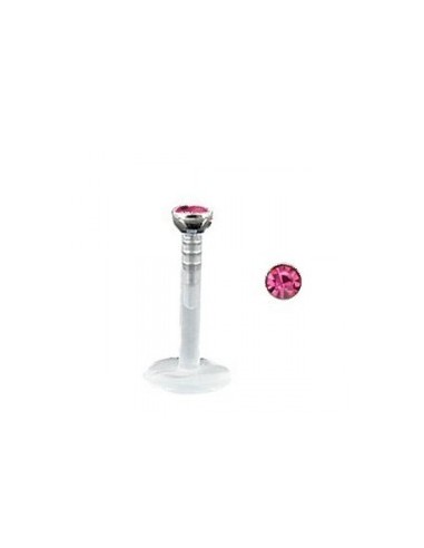 Piercing labret lèvre 8mm strass rose