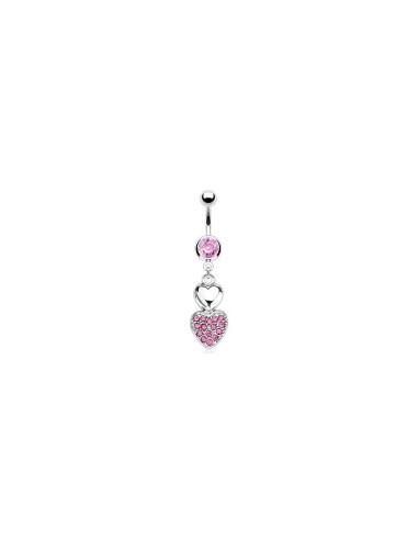 Piercing nombril coeur  rose cristal modèle Byvon