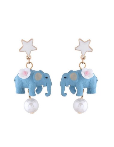 Boucles d'oreille éléphants bleu modèle Ahrii