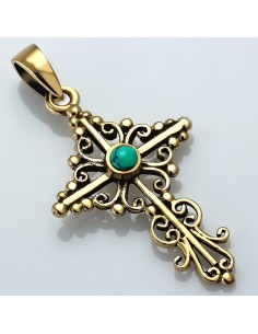 Pendentif croix bronze et turquoise modèle Bihnam