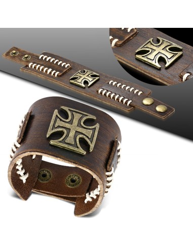 Bracelet cuir croix de malte style manchette  modèle Burtile