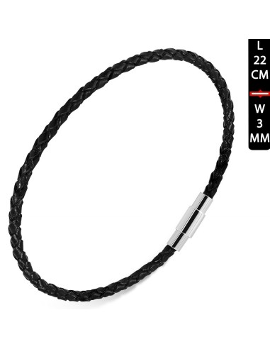 Bracelet cuir tressé noir modèle Byrry