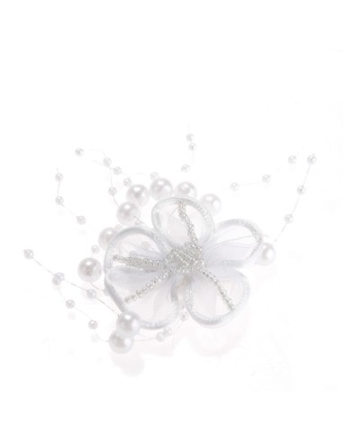 accessoire  Pince  A Cheveux En Soie Perle et Fleur Blanches Pour Mariage