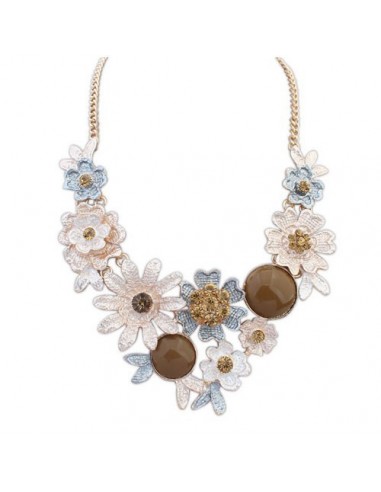 Collier fleurs marron et beige