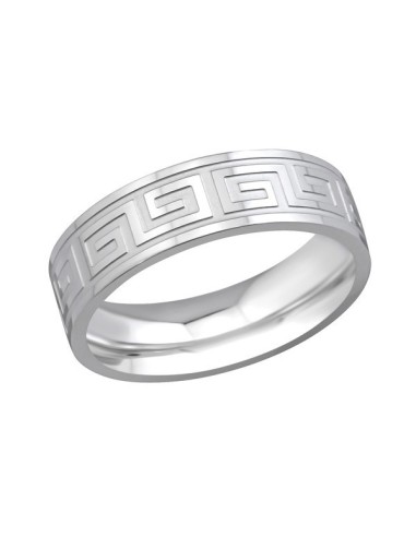 Bague anneau en  acier motif grec modèle Antonine
