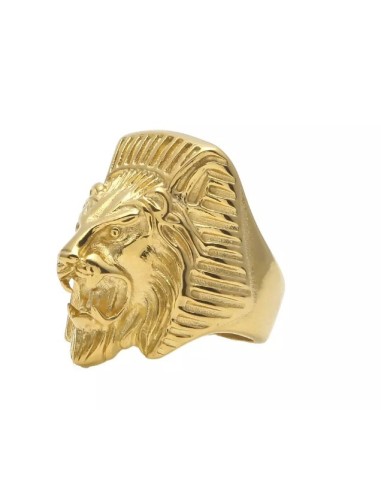 Bague lion africain en acier doré modèle  Anasude