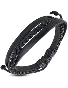 Bracelet multirangs en cuir noir modèle Angysyl