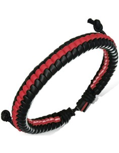 Bracelet en cuir tressé noir et rouge modèle ongisyl