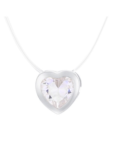 Collier coeur cristal et fil transparent modèle Rabilfe