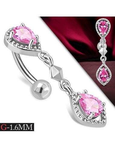 Piercing nombril inversé cristal rose modèle Bucchusse
