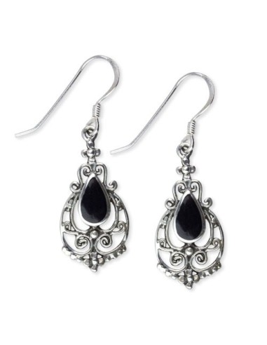 Boucles d'oreilles onyx noires et argent modèle Brydy