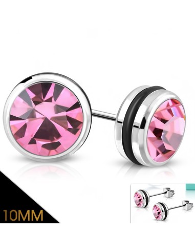 Boucles d'oreille rose ronde en 10 mm en acier modèle Burakate