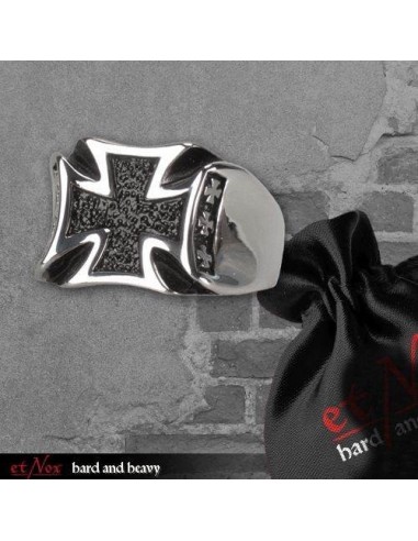 etNox - Bague "Black Iron Cross" en acier inoxydable