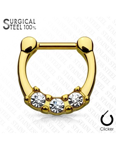 Piercing septum acier chirurgical doré 3 cristaux modèle Turre
