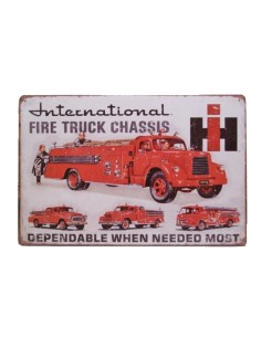 Plaque métal vintage camion pompiers -20 cm x 30 cm
