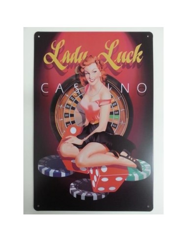 Plaque métal vintage casino et pin up 20 x 30 cm