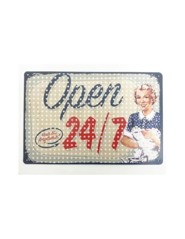 Plaque métal vintage Open 24/7 20 cm x 30 cm