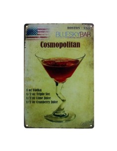 Plaque métal cocktail Cosmopolitan 66 20 x 30 cm