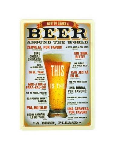 Plaque métal Beer around the world en relief
