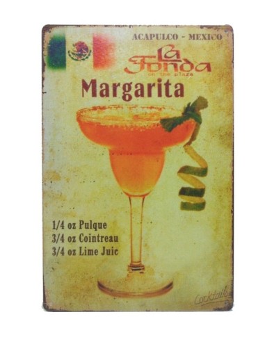 Plaque métal Cocktail Margarita  20 x 30 cm