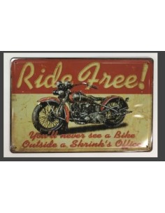 Plaque métal Moto Ride Free en relief 20 x 30 cm