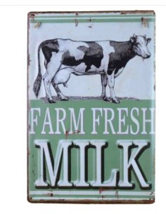 Plaque métal Vache Milk Fresh en relief 30 x 40 cm modèle Alberie