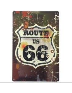 Plaque métal Route US 66 en relief 20 x 30 cm