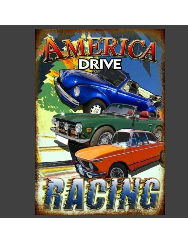 Plaque métal Racing America Drive en relief 30 x 40 cm