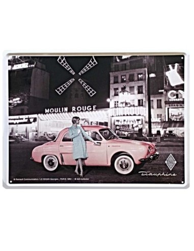 Plaque métal Renault Dauphine au Moulin Rouge en relief 40 cm x 30 cm