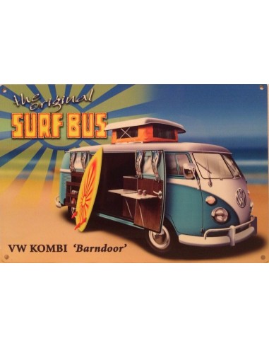 Plaque métal vintage combi surf bus 30 cm x 20 cm