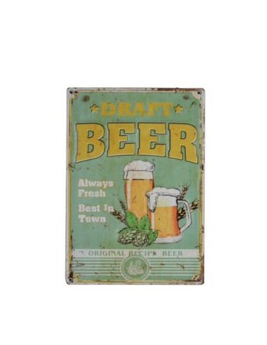 Plaque métal vintage draft beer en relief 30 cm x 40 cm
