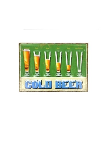 Plaque métal vintage cold beer en relief 30 cm x 40 cm