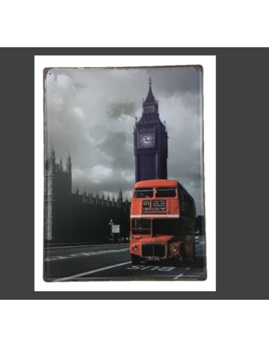 Plaque métal vintage bus London 30 cm x 40 cm