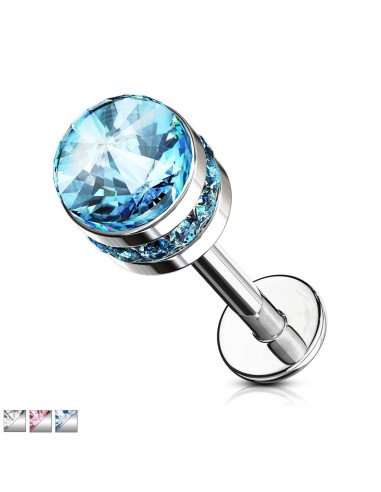 Piercing labret acier  8 mm  strass modèle Boatusse