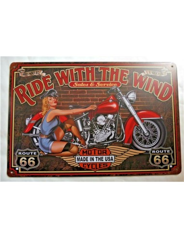 Plaque métal vintage moto ride with the wing  20 cm x 30 cm