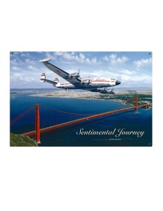 Plaque métal vintage Avion sentimental journey 30 cm x 20 cm