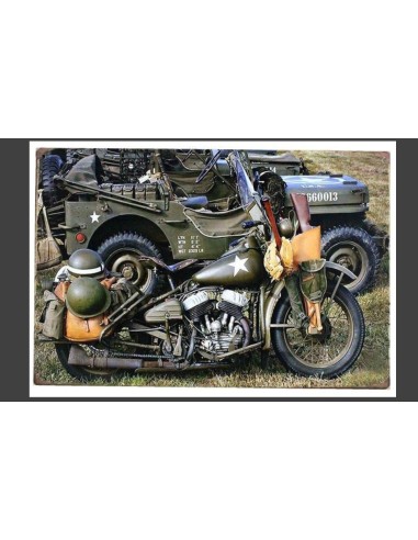 Plaque métal vintage Moto militaire 20 cm x 30 cm