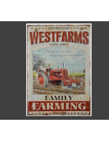 Plaque métal vintage Tracteur Westfarms 30 cm x 40 cm