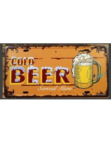 Plaque métal vintage Cold Beer 15 cm x 30 cm