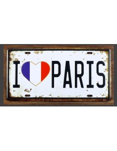 Plaque métal vintage Love Paris 15 cm x 30 cm