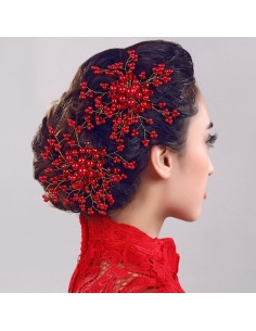 Accessoire cheveux peigne de mariage perles rouge modèle Budelie