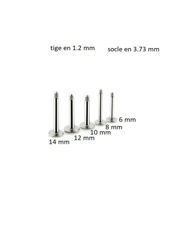 Accessoire piercing tige labret en acier 1.2 mm socle 3.73 mm modèle Bydelie