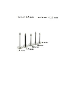 Accessoire piercing tige labret en acier 1.2 mm socle 4.20 mm modèle Basile