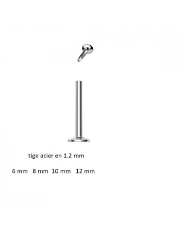 Accessoire piercing tige en acier 1.2 mm insert socle 3.77 mm modèle Bysile