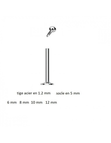 Accessoire piercing tige en acier 1.2 mm insert socle 6 mm modèle Burgeret